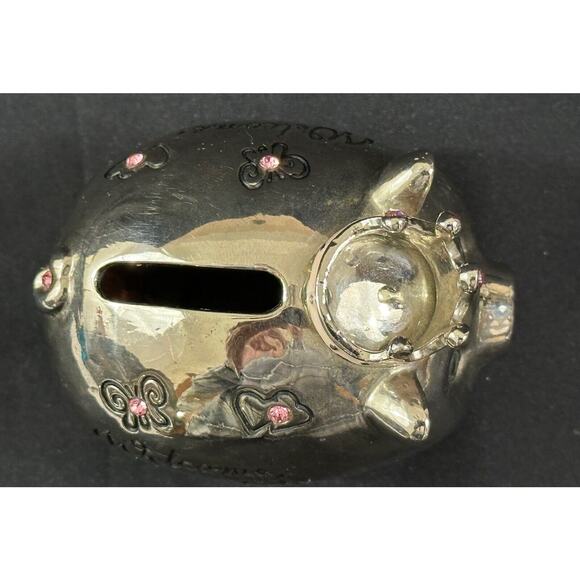 MUD PIE "Welcome Little Princess" Silver with Pink Jewels Vintage Piggy Bank - Picture 11 of 12